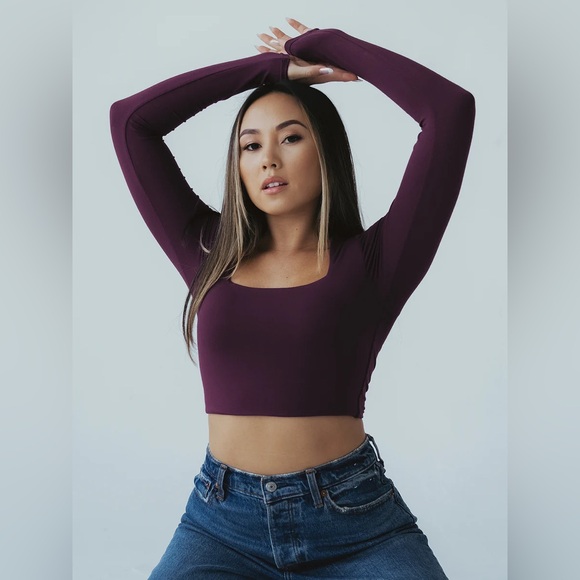 Klassy Network Tops - Klassy Network LONG SLEEVE SQUARE NECK BRAMI in Plum